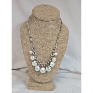 Statement Necklace Faux White Pearls Chunky Coquette